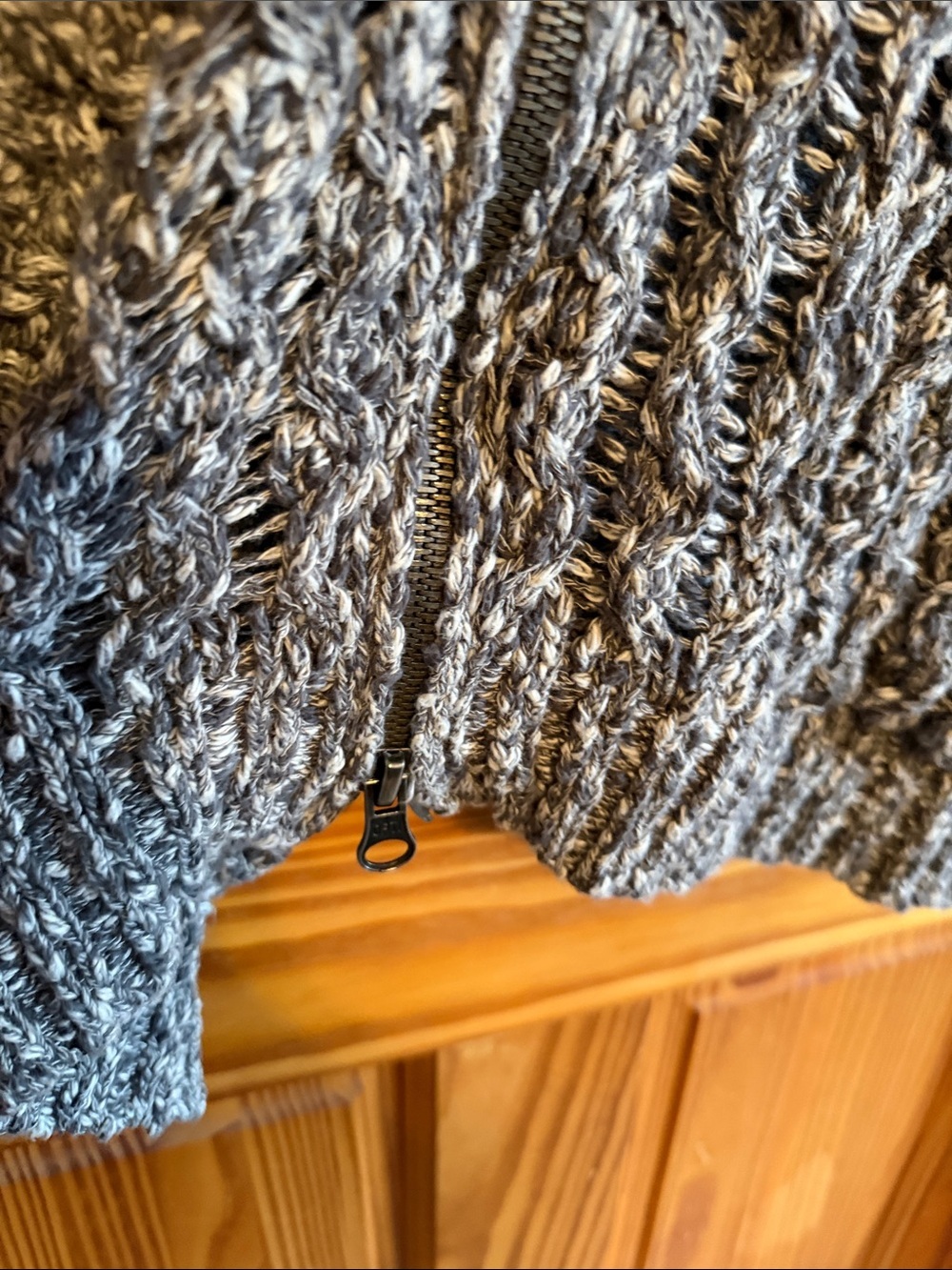 Free People Gray Marled Open-Knit Hooded Zip Cardigan - Picture 6 of 7